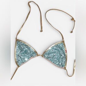 Beautiful Y2K Sparkling Sequin Bikini Top in Gold and Blue